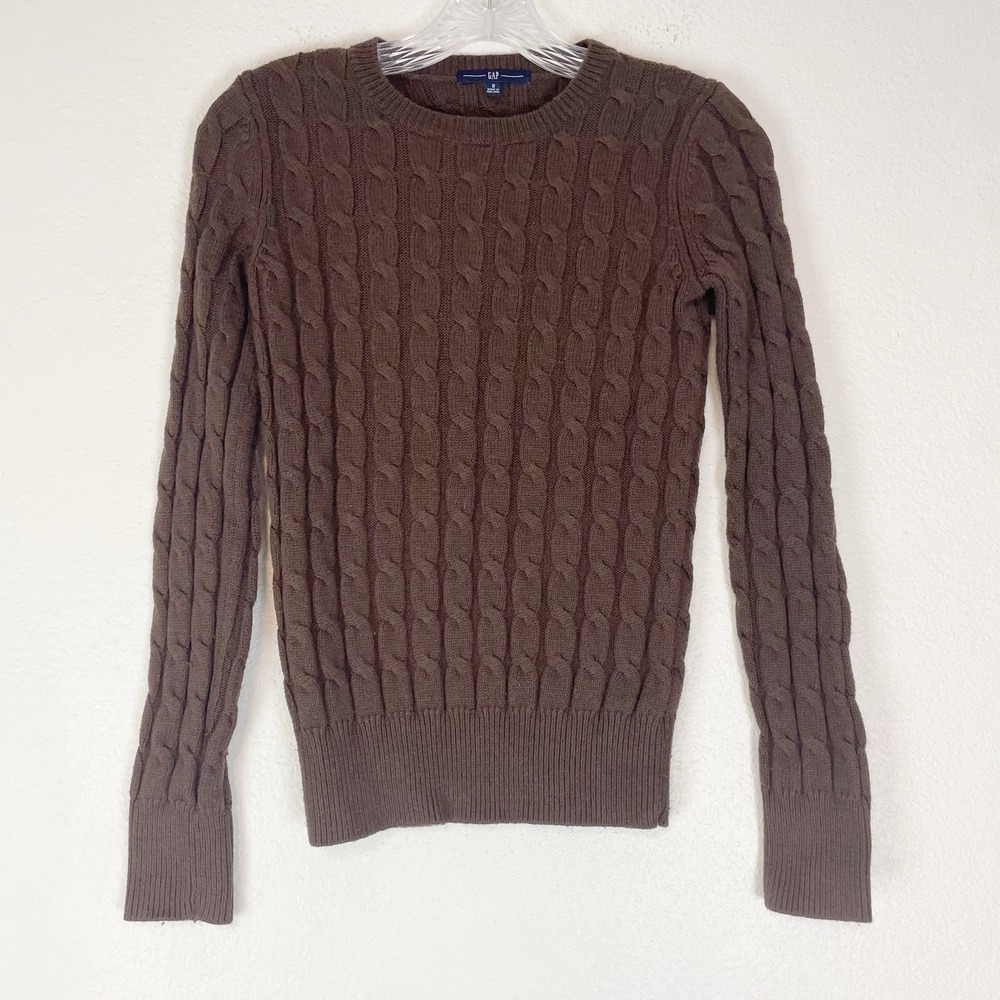 Gap Chocolate Brown Cable Knit Sweater Angora Blend Preppy Classic Womens Small